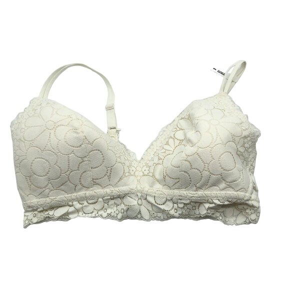 Aerie Ivory Real Happy Wireless Lightly Lined Candy Lace Bra 36D - Picture 1 of 5